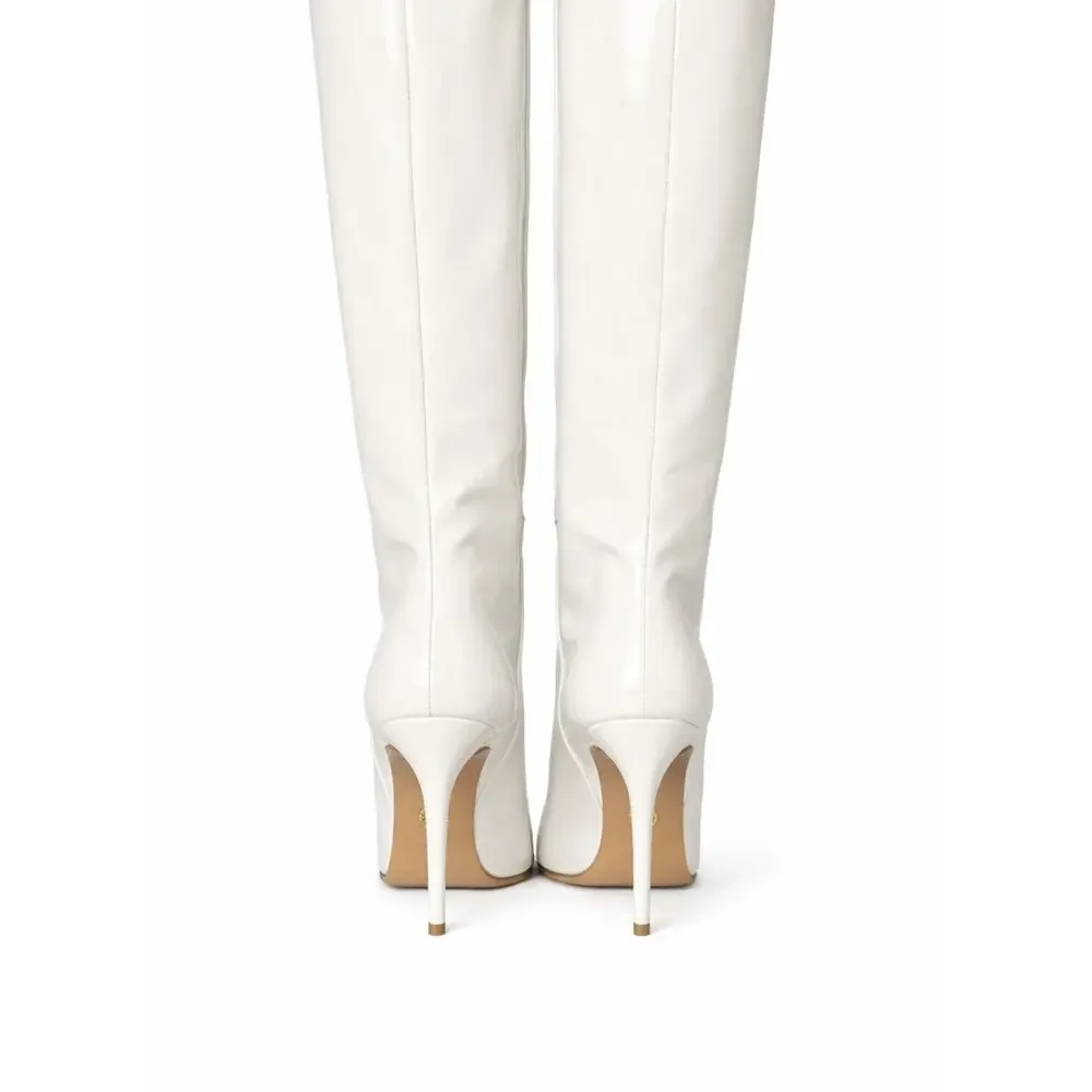 NWOB Aquazzura Brera 105 White Patent Leather Knee-High Boots Size 36.5 NWT